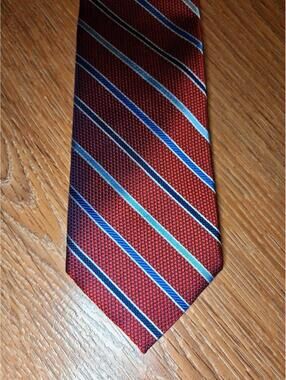 Hart Schaffner Marx Silk Tie Red Striped Houndstooth Italy